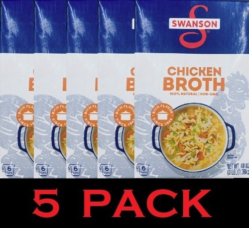 5x SWANSON Chicken Broth 100% Natural - Gluten Free 48 oz Carton 3 Lbs - 5 PACK - 第 1/5 張圖片