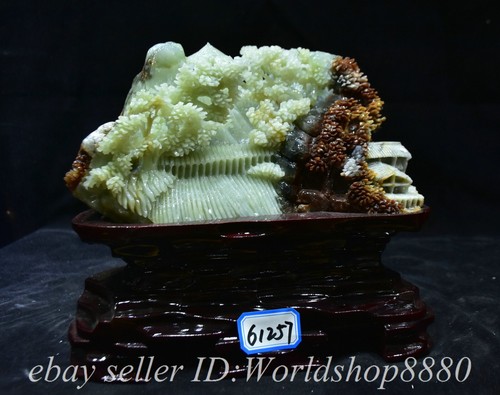 9.2" Chinese Natural Xiu jade Carved Fengshui Mountain Tree Bridge Statue - Picture 8 of 10