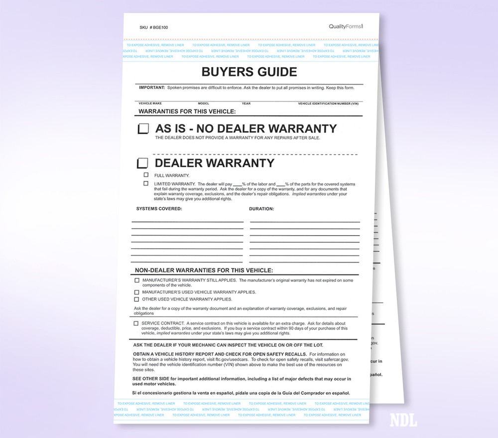 Federal Buyers Guide No Dealer Warranty or With Dealer Warranty 100 Characters  