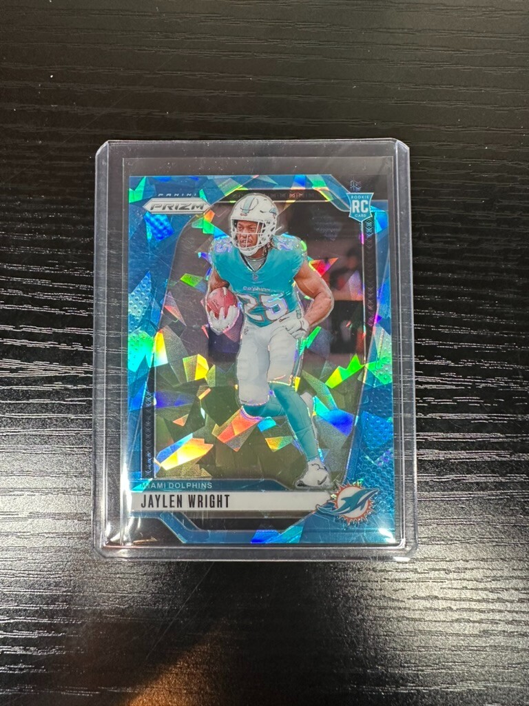 Jaylen Wright 2024 Panini Prizm Blue Ice Prizm /99 Rookie SSP #348 Dolphins