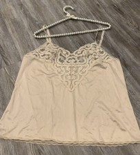 VTG 90  s Cabernet Women  s Beige Antron III Nylon Laced USA Made Camisole 40