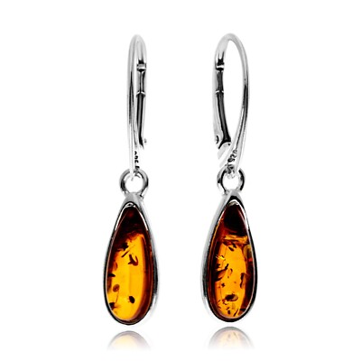 Boucles D'oreille En Ambre De La Baltique Sur Argent 925 - Puces Neuves Sans Emballage