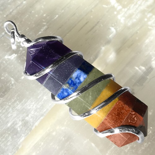 Wire Wrap Rainbow Crystal Pendant Spiral 7 Chakra Necklace Reiki Healing CHARGED - Picture 6 of 9