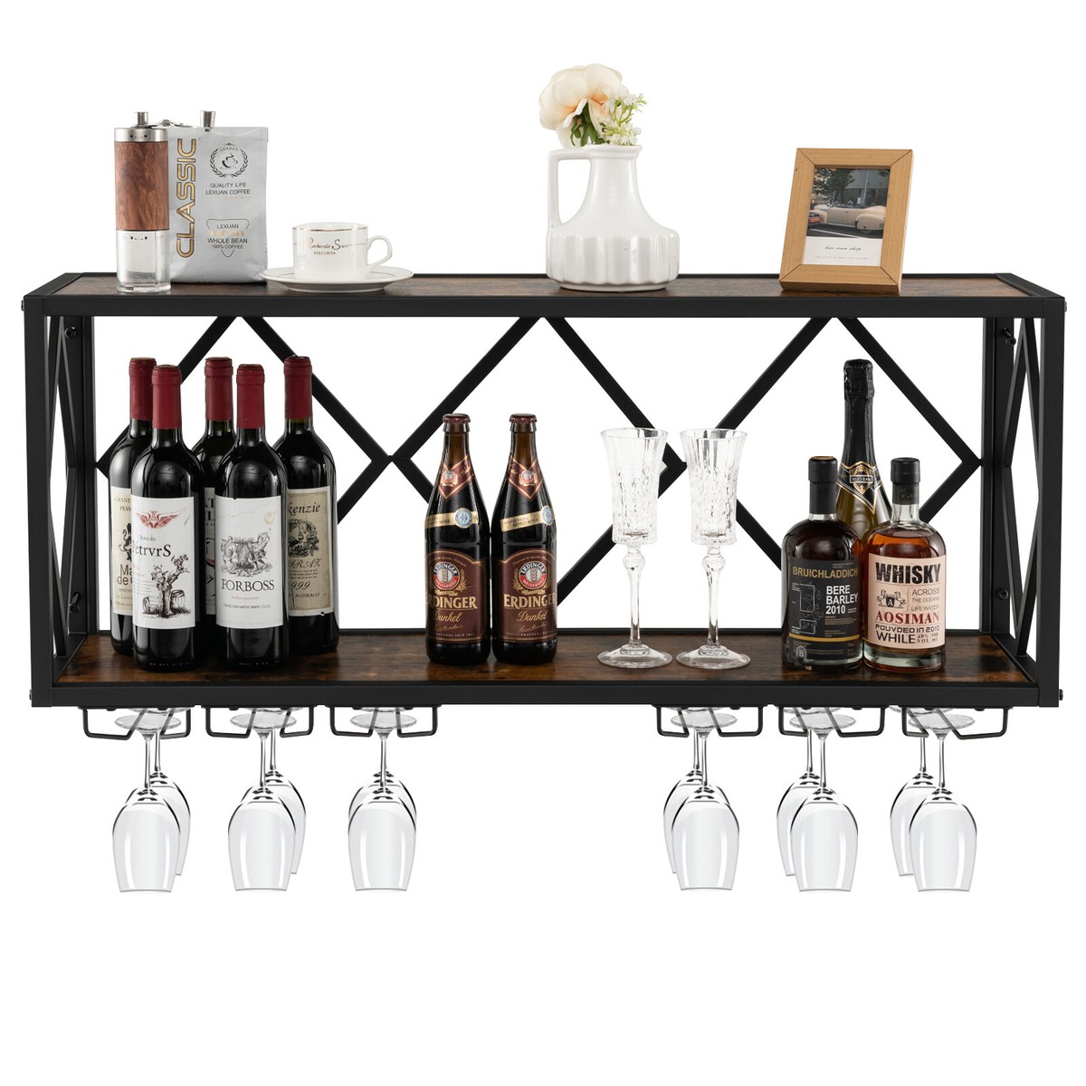 Glass Holder Metal Wine Bottle Holder Wall Mount Wine Rack Wall