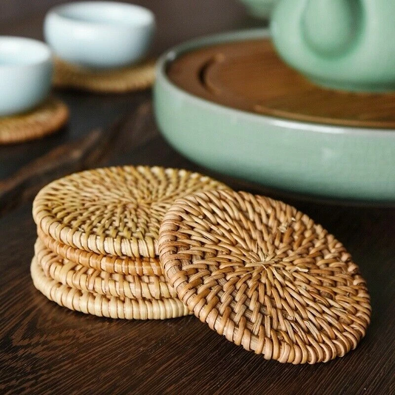1PC Woven Rattan Placemats Heat Resistant Home Table Mat Tea Coffee Pad Coasters - Image 2 of 4