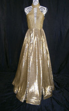 JVN by Jovani Wedding Formal Dress Gown 6 Gold  Black Metallic Halter Plunging