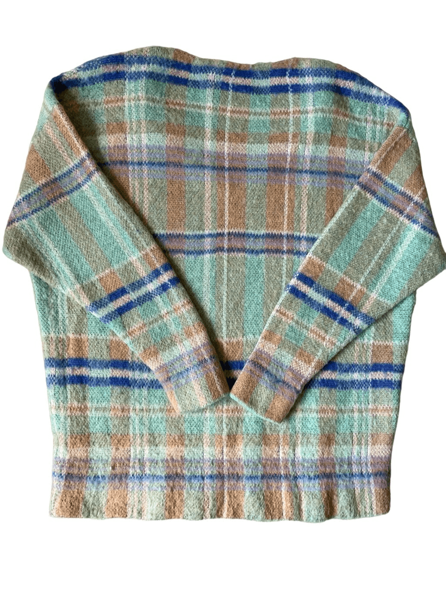 FREE PEOPLE PRIMROSE PLAID TUNIC SWEATER IN JADE COMBO size XS