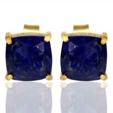 Natural Lapis Lazuli 925 Sterling Silver Stud Earrings Gemstone Jewelry