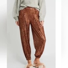 Free People Morelia Sequin Jogger Pants in Bronze size small