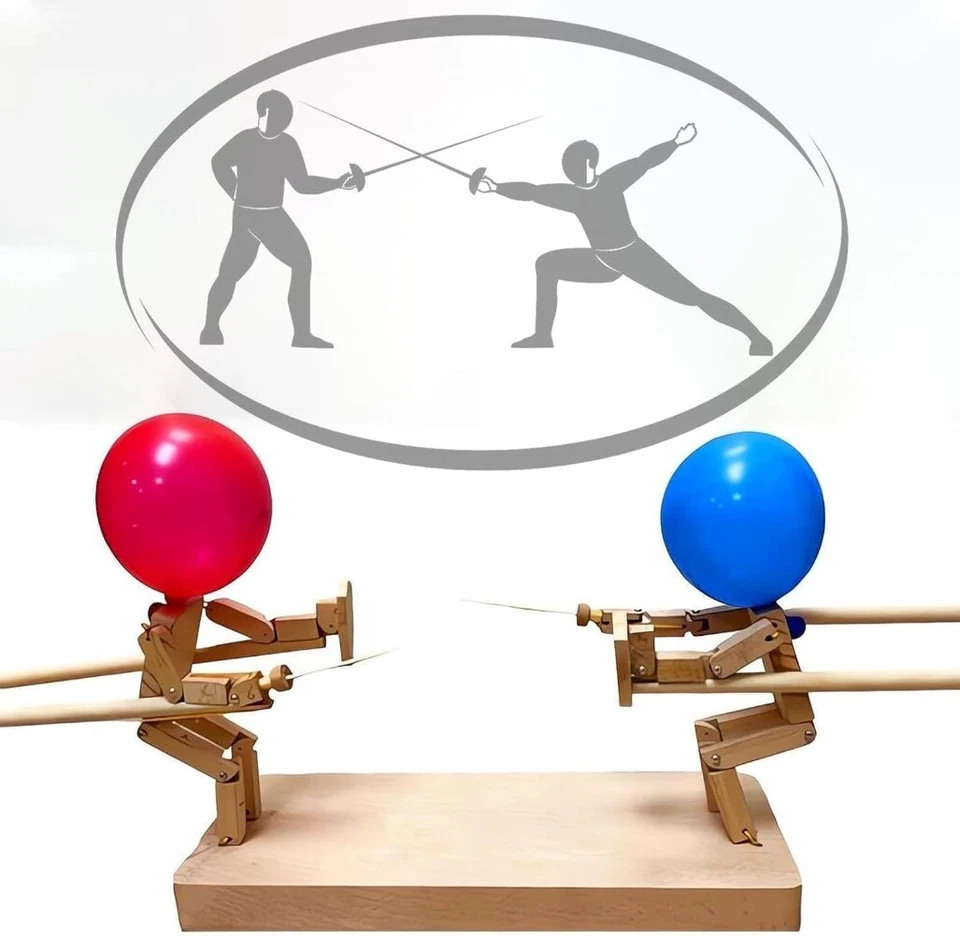 手工制作木制击剑木偶气球竹人战斗(带 100 个气球) — 第 3/4 张图片