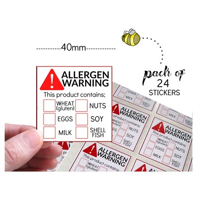 Lebensmittel Allergen Warnung Häkchen Kästchen Beschriften x24 40 mm AUFKLEBER PACKUNG