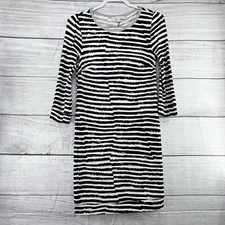 TRINA TURK Causal BlackWhite Stripe 3/4 Sleeve Shift/Bodycon Dress Sz S Stretch