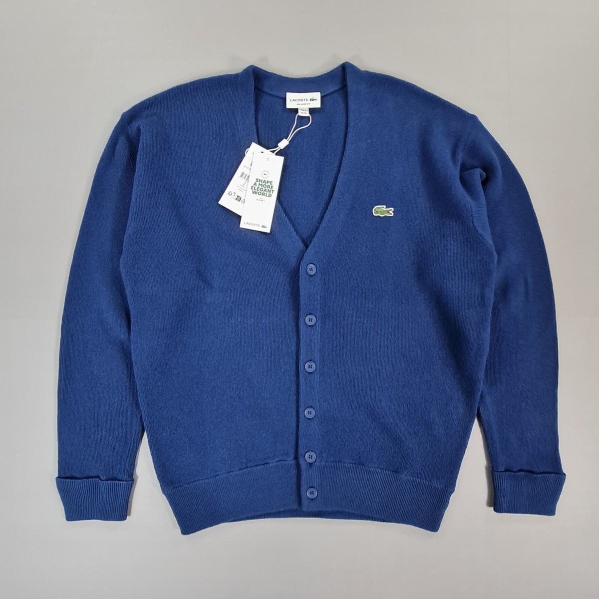 Lacoste Mens Cardigan Blue XS Relaxed Fit Carded 100% Wool Button - Main Image