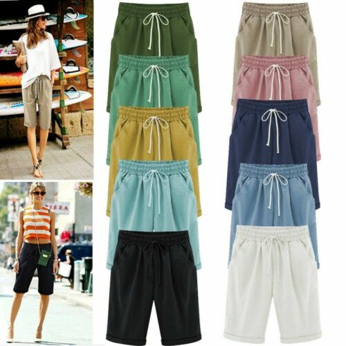 Summer Womens Shorts Elastic Waist Beach Casual Loose Yoga Pants S-6XL Plus Size