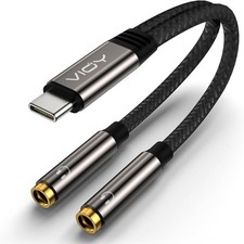 VIOY USB C to Dual 3.5mm Female Headphone Splitter, Type C black