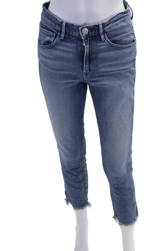 3x1 NYC Womens Zipper Fly High Rise Fringe Skinny Ankle Jeans Blue Size 26