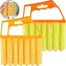 2 Pcs Window Blind Cleaner Duster 7 Finger Washable Brush Air Vent Orange