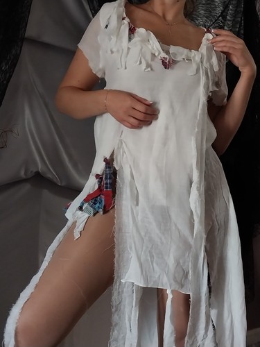 VESTIDO DE COLECCIÓN GASA 2 CAPAS LAGENLOOK WHISIGOTH DESHILACHADO ANDRAJOSO DESGASTADO NUEVO CON ETIQUETAS S/M - Imagen 2 de 12