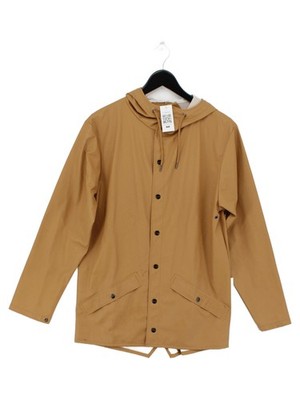 Rains Women's Coat XS Tan Polyester with Faux Leather Rain Coat