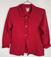 LL Bean Chunky Basketweave Big Button Cardigan Sweater Sz L Cotton Angora Blend