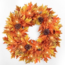 MDSTBN 24  Prelit Fall Wreaths for Front Door with Timer  20 Warm Lights