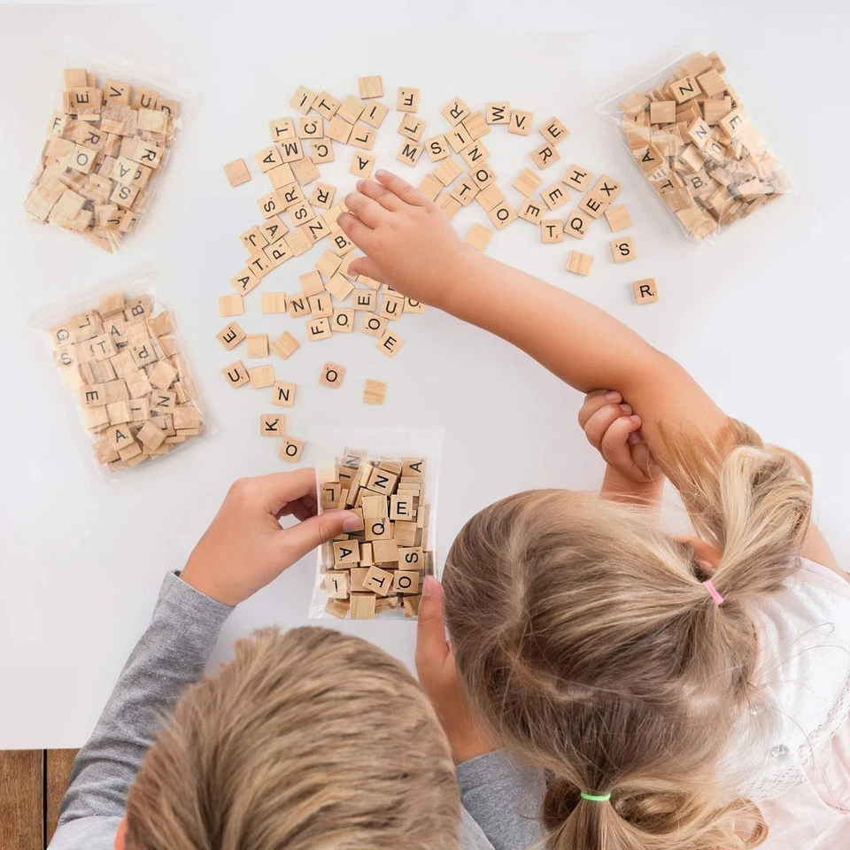 500  Wooden Scrabble Tiles - Ideal for Crafts & Educational Projects Foto 4 de 4