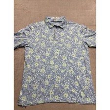 Straight Down Golf Polo Shirt Men's Large Blue Green Floral Print Short Sleeve