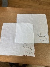 Vintage 1950s Lot 2 Madeira Embroidered Monogram S Handkerchiefs White Linen EUC