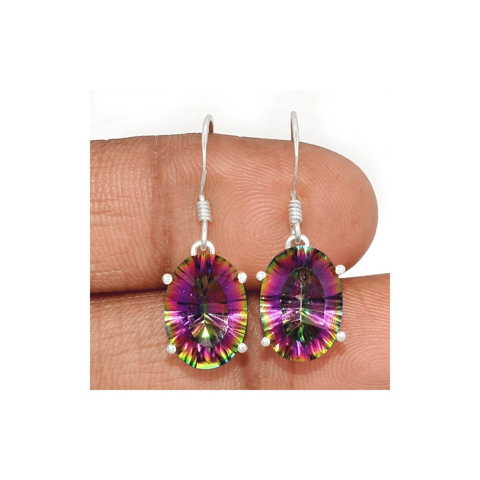 Boucles d'oreilles en quartz mystique facetté pendantes pour femme style moderne KC86