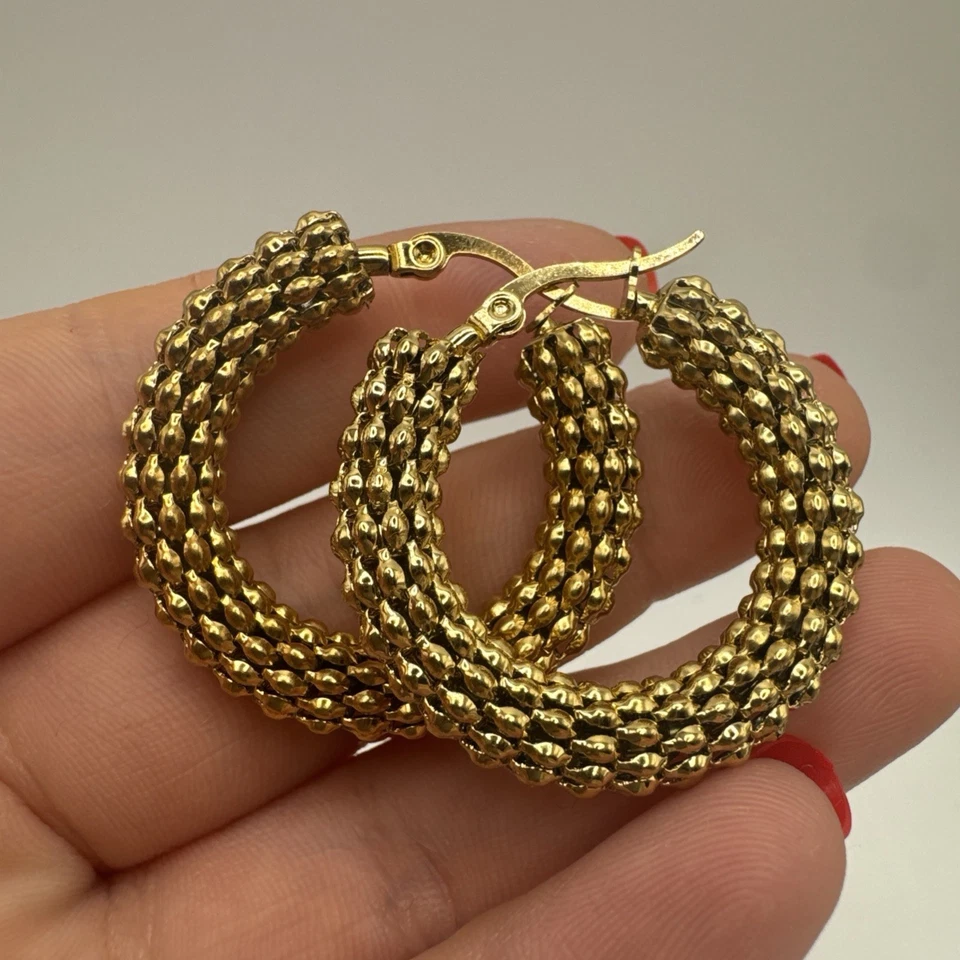 Aros de cuerda con cuentas gruesas rellenos de oro de 9 quilates regalo para ella pesados 9 g y duraderos Foto 2 de 4