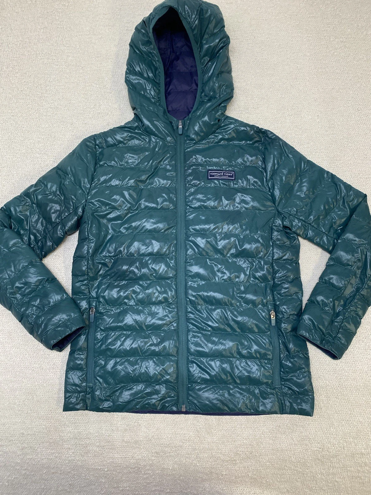 Vineyard Vines Packable Puffer Jacket Boys Large Shep & Ian Green Hooded