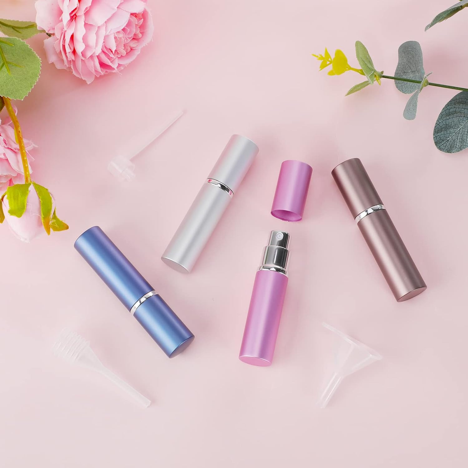 5ml Refillable Perfume Atomizer Bottles, 4-Pack with 3 Refill Tools, Portable Tr