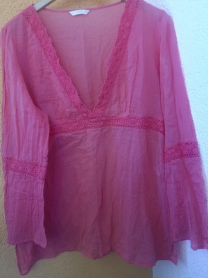  Romantische Tunikabluse Von M&S Baumwolle Mit Spitze Gr. XL 42 Melone Pink
