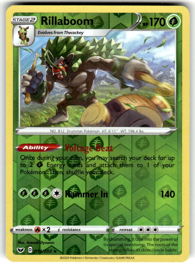 2020 Pokemon SSH Rillaboom Reverse Holo 014/202