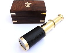 Brass Pirate Spyglass Telescope with Wooden Box 6 Inch Solid Brass Telescope