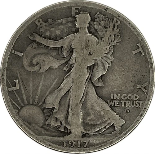 1917-S Obv Walking Liberty Silver Half Dollar in a SAFLIP® - Fine- (VG+)