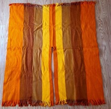Vintage Handwoven Wool Orange Poncho Blanket 59x50 Andean Striped Fringe