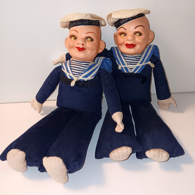 LOT OF 2 VTG JOLLY BOY SAILOR DOLLS NORAH WELLINGS HOLLAND AMERICA CRUISE 1940'S