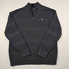 Chaps Men's Black Medium 1/4 Zip Mock Neck Pullover Knit Sweater 100 Cotton