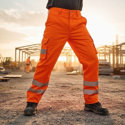 Mens Hi-Viz Visibility Bottoms Safety Pants Work Cargo Stripe Trousers Joggers