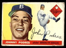 1955 Topps #25 Johnny Podres Brooklyn Dodgers low grade crease NO RESERVE!