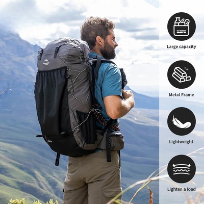 Camping Rucksack 60 +5L Große Kapazität Wasserdichte Klettern Tasche Ultraleicht
