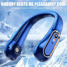 5-Speed Portable Hanging Neck Fan LCD USB Rechargeable Bladeless W/ Cold Plate