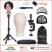 Wig Display Stand Set with Adjustable Height and Cork Canvas Head Accessories