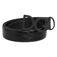 DOLCE & GABBANA Belt Black Exotic Leather Metal Logo Buckle 85cm / 34in 1350usd