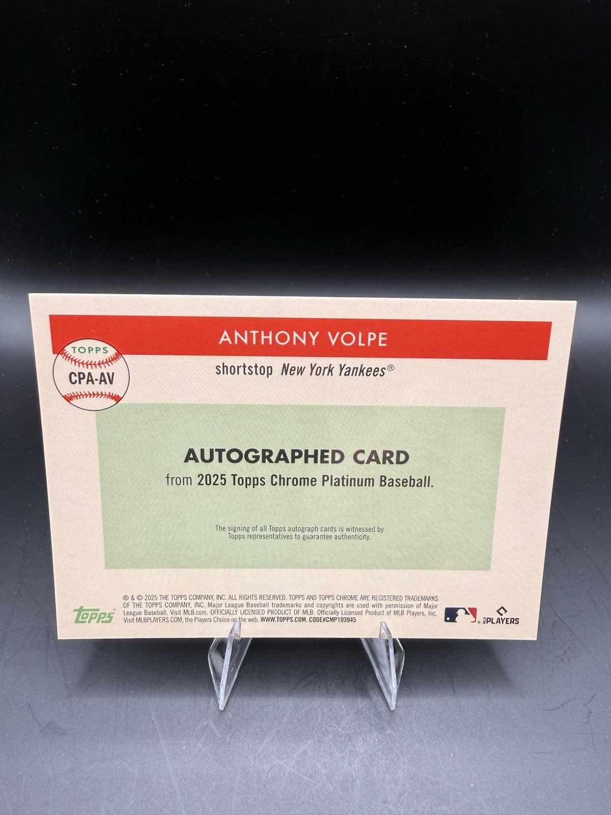 2025 Topps Chrome Platinum - Anthony Volpe Gold Auto /50 #CPA-AV Yankees view 2