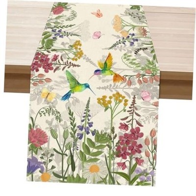 Wildflowers Grass Hummingbirds Spring Table Runner Summer Table 13x72 Inch