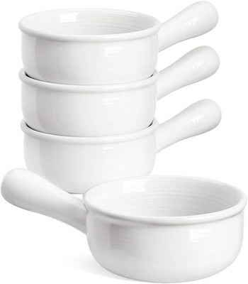 LE TAUCI French Onion Soup Bowls 15 oz Set of 4 | Ceramic w/ Handles | Oven Safe