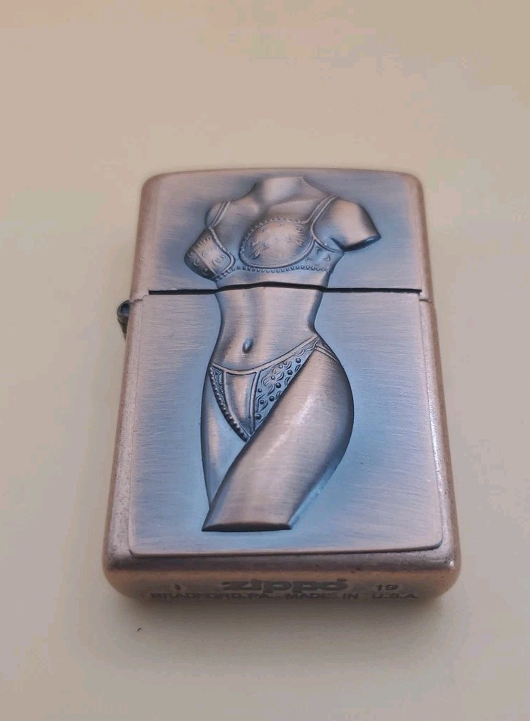 Zippo Lighter With A Sexy Lady Medallion, Antique Copper, Pipe Insert