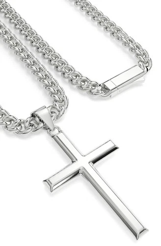 Men's 18-Inch Solid 925 Sterling Silver Cross Necklace with Upgraded Box Clasp - product listing photo